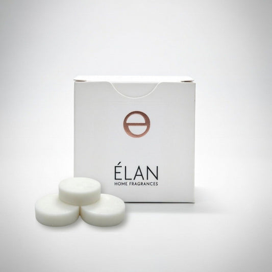 Elan home fragrances three Byzantine wax melts with white box packaging on a light gray background